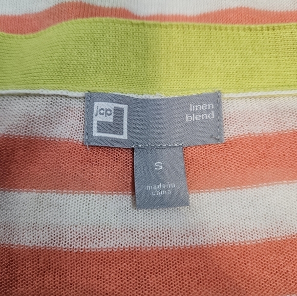 JCP White & Salmon Striped Linen Blend Button Front Cardigan Size Small - Picture 8 of 9